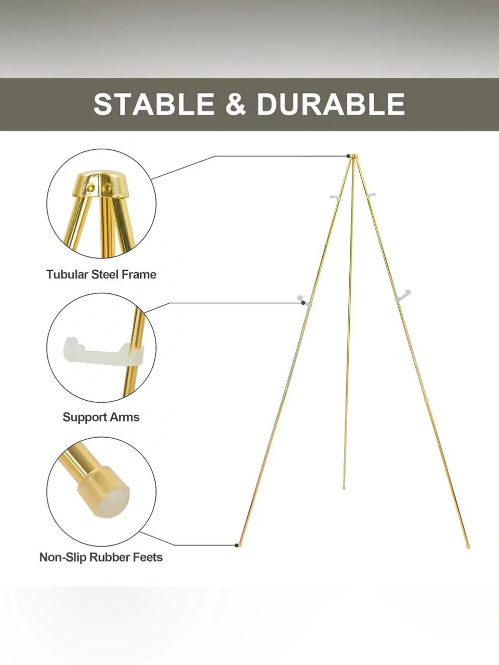 Gold Metal Art Easel – Foldable Display Stand w/ Carry Bag - 63”